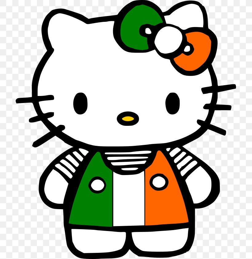 Happy St. Patrick's Day, Hello Kitty Saint Patrick's Day Ireland Clip Art, PNG, 717x842px, Hello Kitty, Artwork, Black And White, Cricut, Happiness Download Free