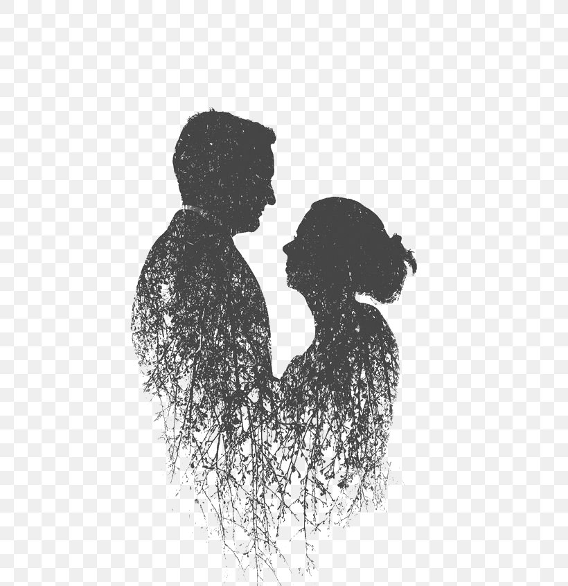 Multiple Exposure Couple Silhouette, PNG, 564x846px, Multiple Exposure, Art, Black And White, Contrejour, Couple Download Free