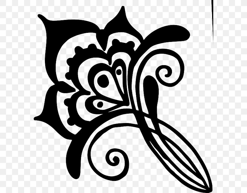 Henna Decal Flower, PNG, 596x640px, Henna, Art, Artwork, Black And White, Decal Download Free