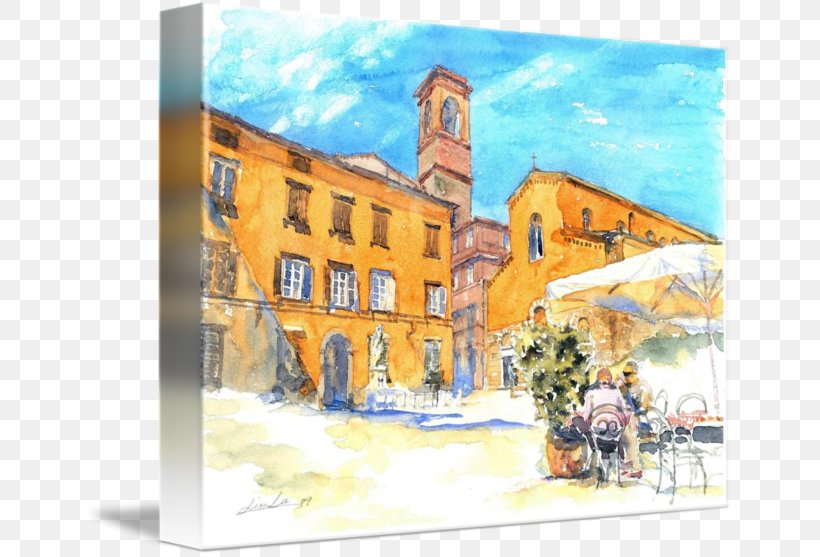 Watercolor Painting Lucca Gallery Wrap Canvas, PNG, 650x557px, Painting, Art, Artwork, Building, Canvas Download Free