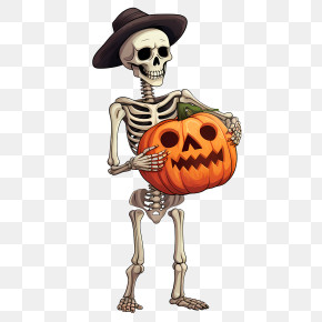 Halloween Skeleton - Skeleton Holding Pumpkin In Halloween Style PNG