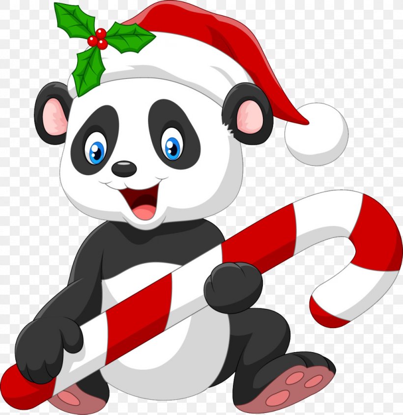 Giant Panda Santa Claus Candy Cane Bear, PNG, 1024x1056px, Giant Panda, Art, Bear, Candy Cane, Cartoon Download Free