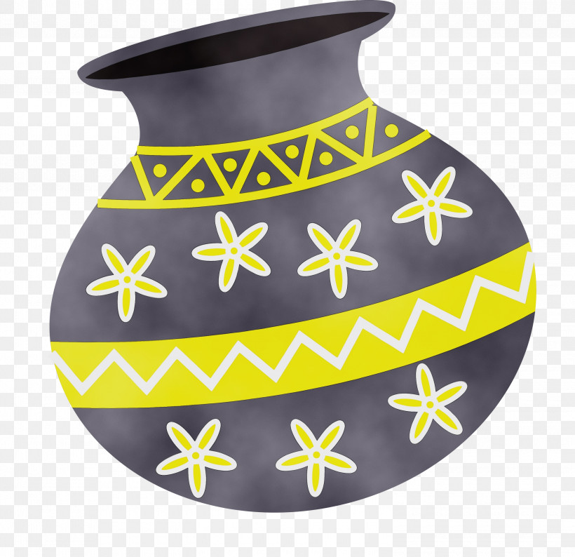 Yellow Vase, PNG, 3000x2905px, Pongal Festival, Happy Pongal, Paint, Vase, Watercolor Download Free