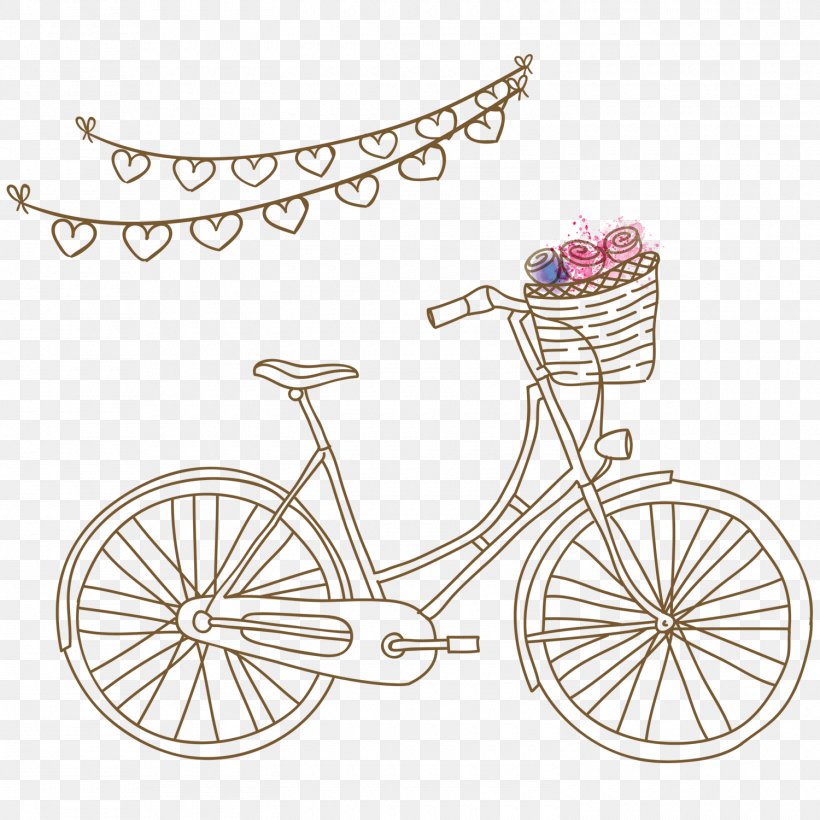 Drawing Bicycle Painting Vector Graphics Illustration, PNG, 1500x1500px, Drawing, Art, Bicycle, Bicycle Accessory, Bicycle Basket Download Free