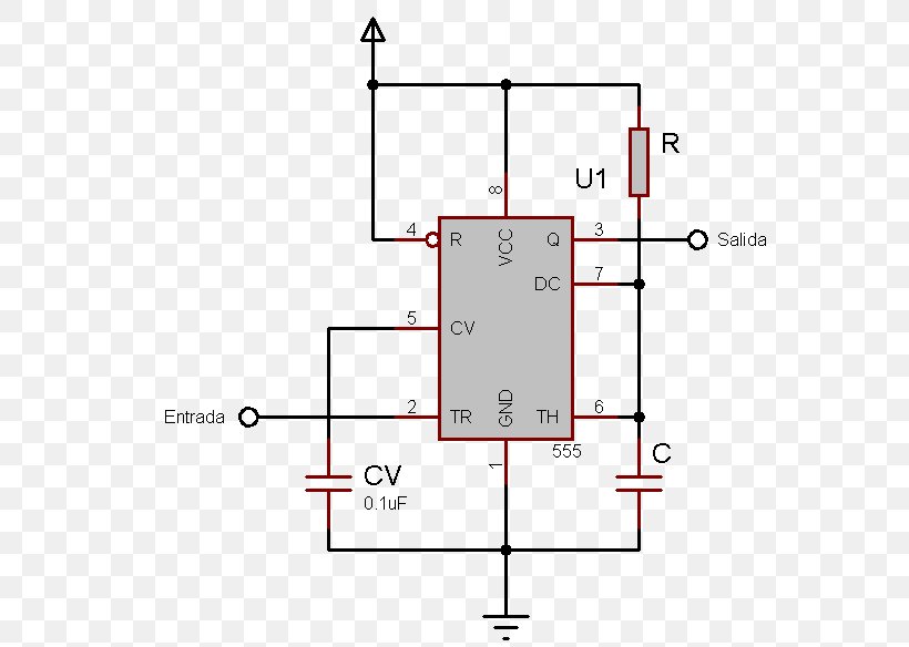 Monoestable 555 Timer IC Astable Multivibrator Monostable, PNG, 580x584px, 555 Timer Ic, Area, Capacitor, Diagram, Drawing Download Free