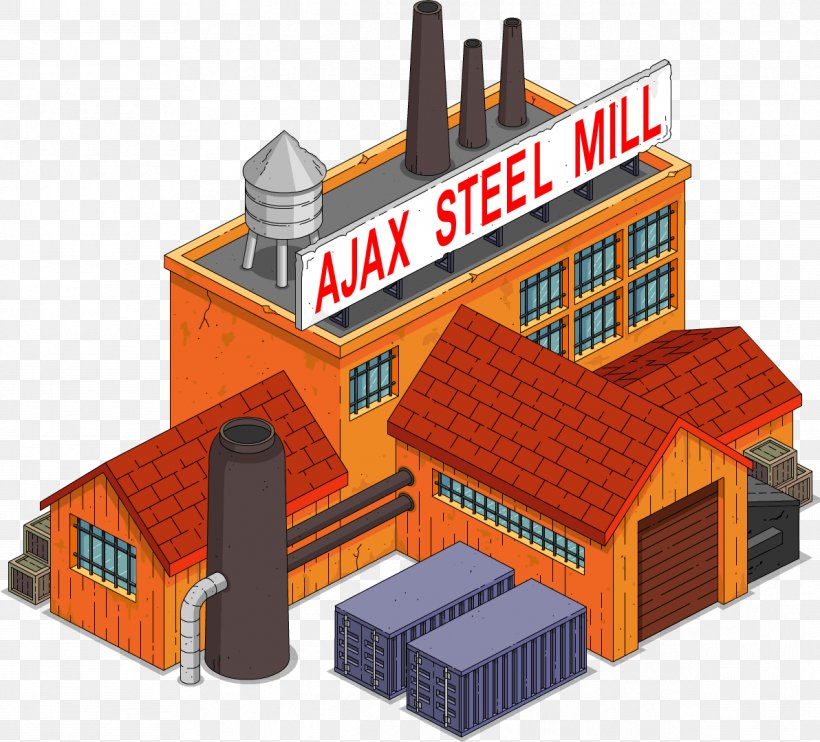 The Simpsons: Tapped Out The Simpsons Game Homer Simpson Steel Mill Springfield, PNG, 1192x1080px, Simpsons Tapped Out, Building, Character, Facade, Factory Download Free