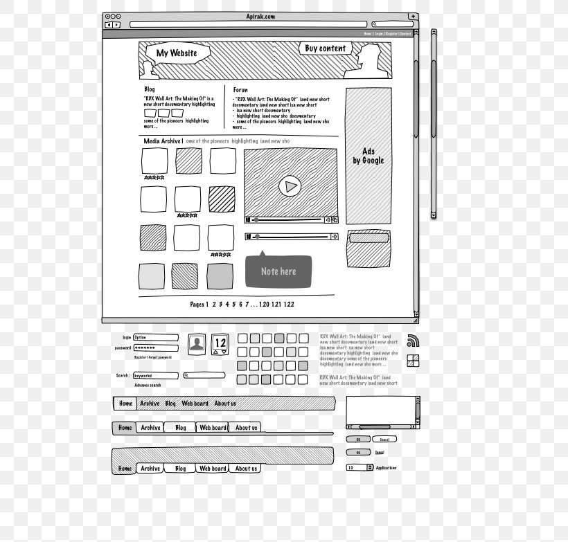 Website Wireframe Responsive Web Design Mockup, PNG, 559x783px, Website Wireframe, Area, Black And White, Brand, Diagram Download Free