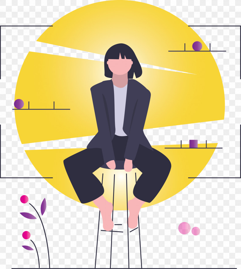 Modern Girl, PNG, 2686x3000px, Modern Girl, Black Hair, Cartoon, Line, Yellow Download Free