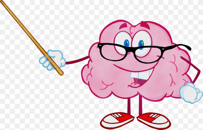 Brain, PNG, 3000x1927px, Watercolor, Brain, Cartoon, Character, Glasses Download Free