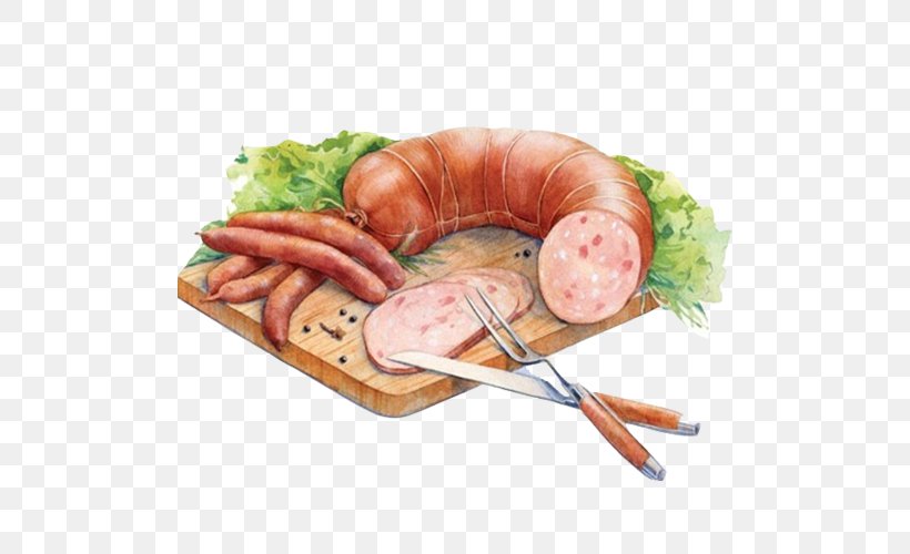 Bratwurst Delicatessen Bacon Frankfurter Wxfcrstchen Ham, PNG, 500x500px, Bratwurst, Andouille, Animal Source Foods, Back Bacon, Bacon Download Free