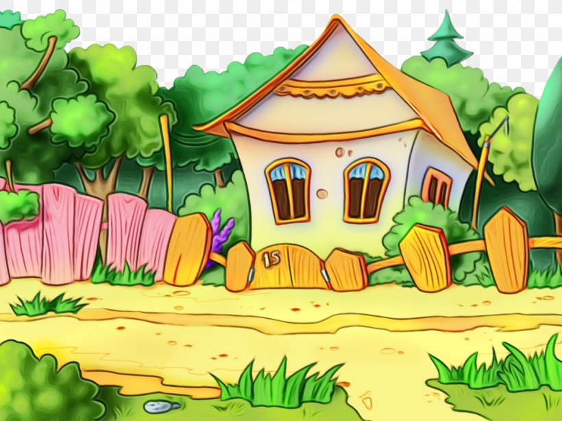 Nature Green Cartoon Natural Landscape Theatrical Scenery, PNG, 1000x749px,  Watercolor, Cartoon, Green, Hut, Landscape Download Free