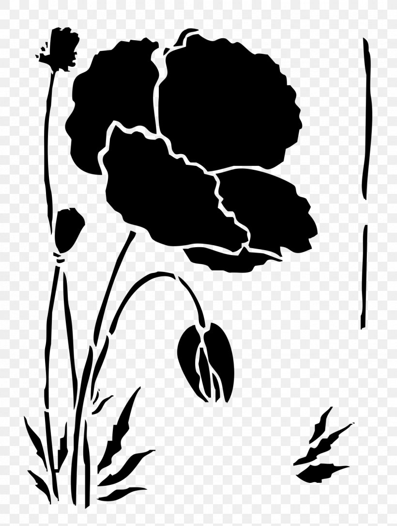 Poppy Stencil Drawing Flower Pattern, PNG, 1225x1621px, Poppy, Art, Black, Black And White, Branch Download Free