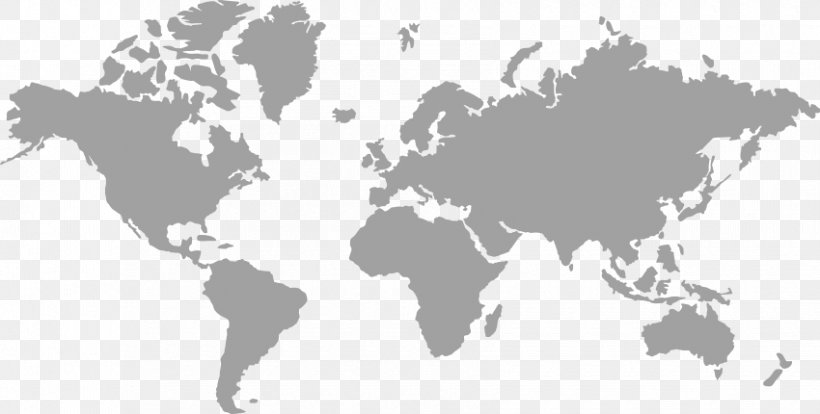 World Map Vector Graphics Stock Photography, PNG, 850x430px, World, Atlas, Black And White, Geography, Map Download Free