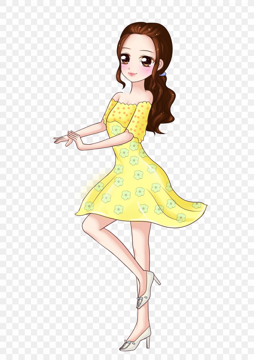 Illustration Dress Fashion Pin-up Girl Yellow, PNG, 2480x3507px, Dress, Animation, Art, Beautym, Cartoon Download Free