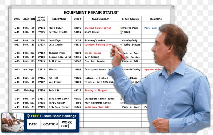 Dry-Erase Boards Maintenance Magnatag Craft Magnets Work Order, PNG, 1000x634px, Dryerase Boards, Business, Calendar, Communication, Computer Repair Technician Download Free