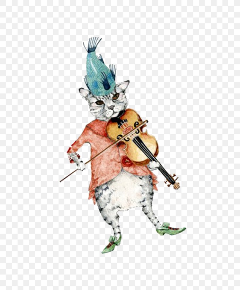 Cat Violin Fiddle Watercolor Painting Illustration, PNG, 709x993px, Watercolor, Cartoon, Flower, Frame, Heart Download Free