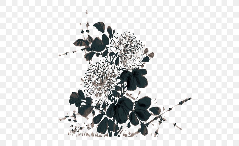 Poster Ink, PNG, 500x500px, Poster, Advertising, Black And White, Blossom, Chrysanthemum Download Free