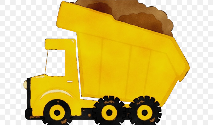 Yellow Vehicle Transport Garbage Truck Toy, PNG, 640x480px, Watercolor, Garbage Truck, Paint, Rolling, Toy Download Free