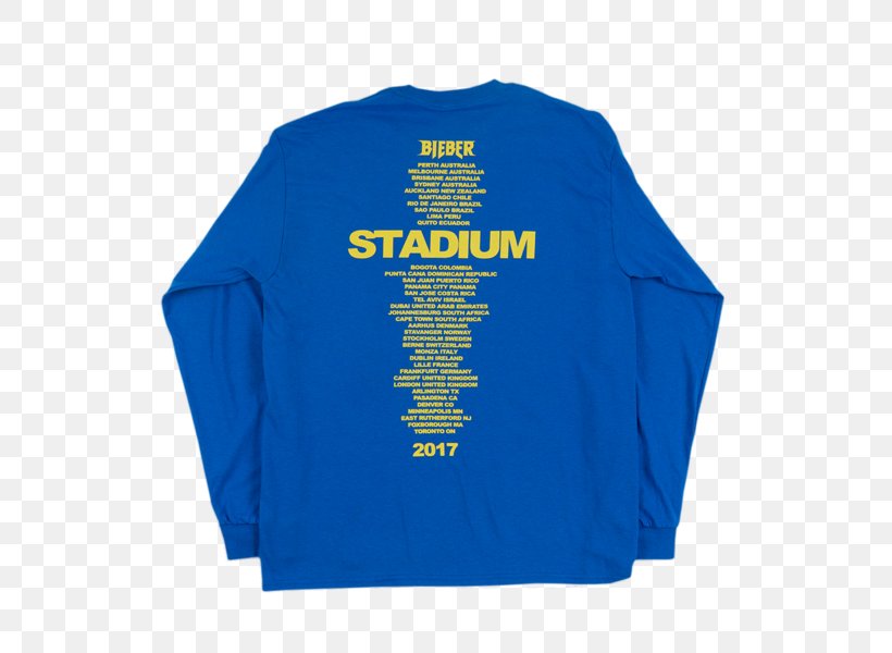 Long-sleeved T-shirt Hoodie Purpose World Tour, PNG, 600x600px, Tshirt, Active Shirt, Blue, Bluza, Brand Download Free