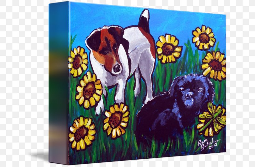 Dog Painting Folk Art Flower, PNG, 650x539px, Dog, Art, Common Sunflower, Dog Like Mammal, Fauna Download Free