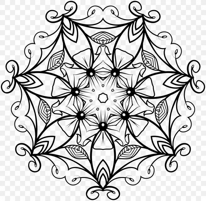 Coloring Book Mandala Drawing Flower Clip Art, PNG, 1000x976px, Coloring Book, Area, Black, Black And White, Drawing Download Free