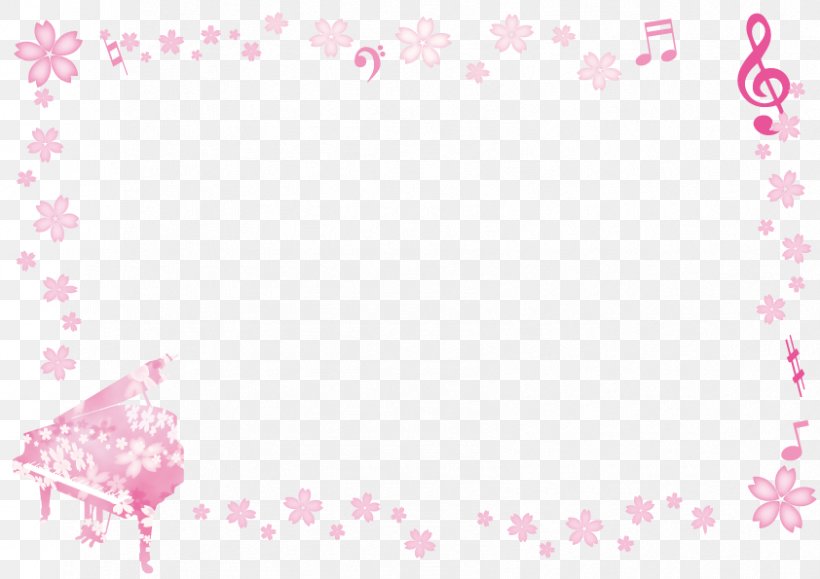 Piano Cherry Blossom Pattern And Sound Sign Frame., PNG, 842x595px, Post Cards, Area, Beauty, Border, Carnation Download Free