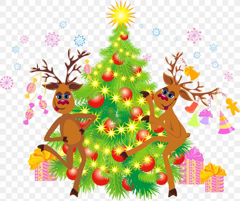 Christmas Tree Reindeer Santa Claus Christmas Ornament, PNG, 1200x1006px, Christmas Tree, Art, Branch, Christmas, Christmas Card Download Free