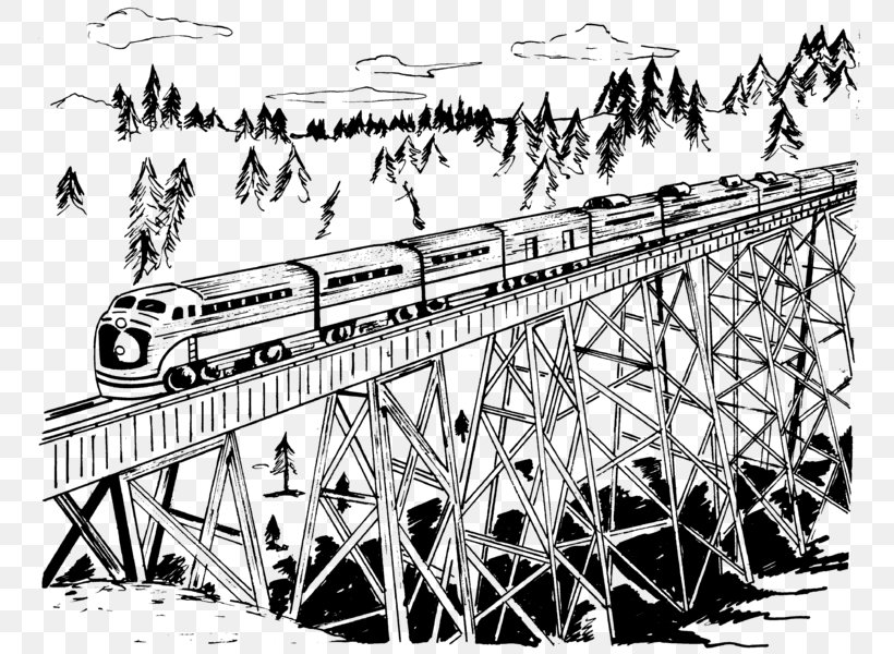 Rail Transport Clip Art Train Trestle Bridge, PNG, 758x600px, Rail Transport, Bridge, Drawing, Locomotive, Mode Of Transport Download Free