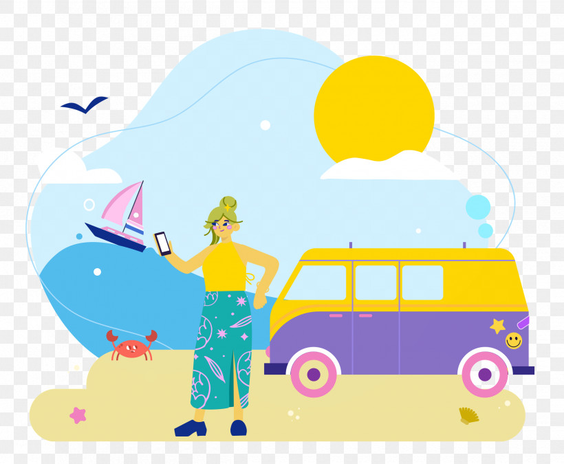 Seashore Day Vacation Travel, PNG, 2500x2059px, Vacation, Cartoon, Drawing, Happiness, Painting Download Free