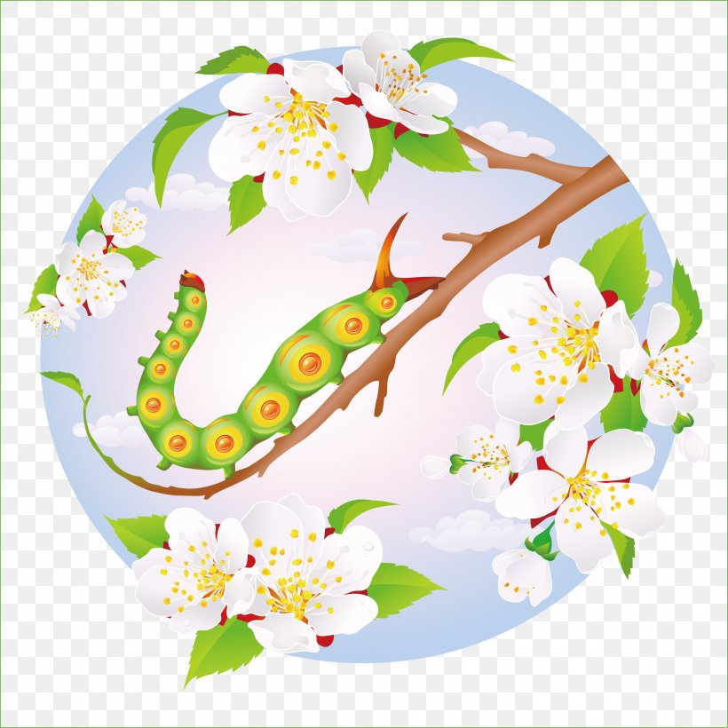 Insect Caterpillar Cartoon Illustration, PNG, 4171x4171px, Insect, Art, Artwork, Blossom, Branch Download Free