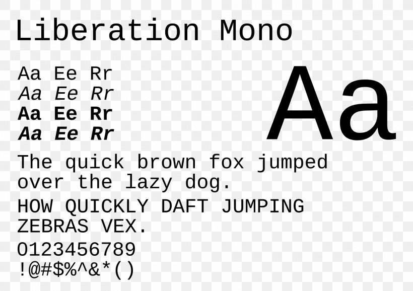 Monospaced Font Typeface Liberation Fonts Sans-serif Font, PNG, 1920x1355px, Monospaced Font, Area, Bitmapschrift, Black, Black And White Download Free