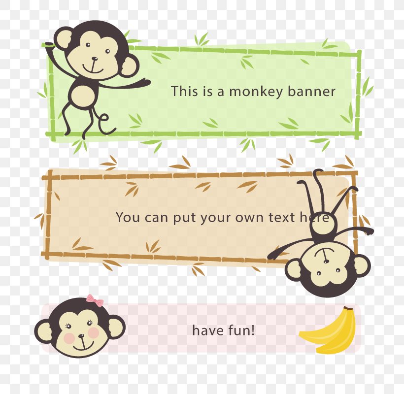 Download Cartoon Banner, PNG, 800x800px, Cartoon, Banner, Material, Monkey, Party Supply Download Free