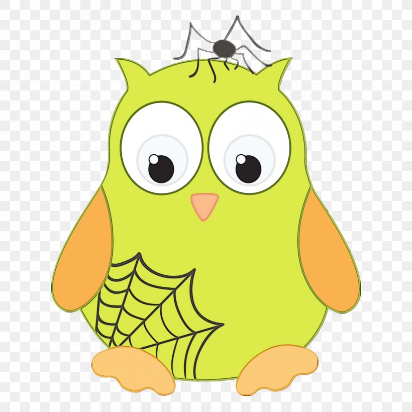 Cartoon Yellow Owl Green Bird, PNG, 1800x1800px, Watercolor, Bird, Cartoon, Green, Owl Download Free