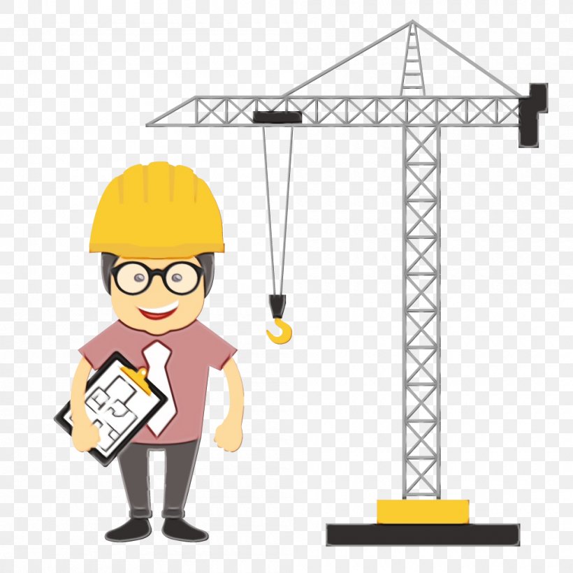 Cartoon Construction Worker Crane Yellow Construction, PNG, 1000x1000px, Watercolor, Cartoon, Construction, Construction Worker, Crane Download Free