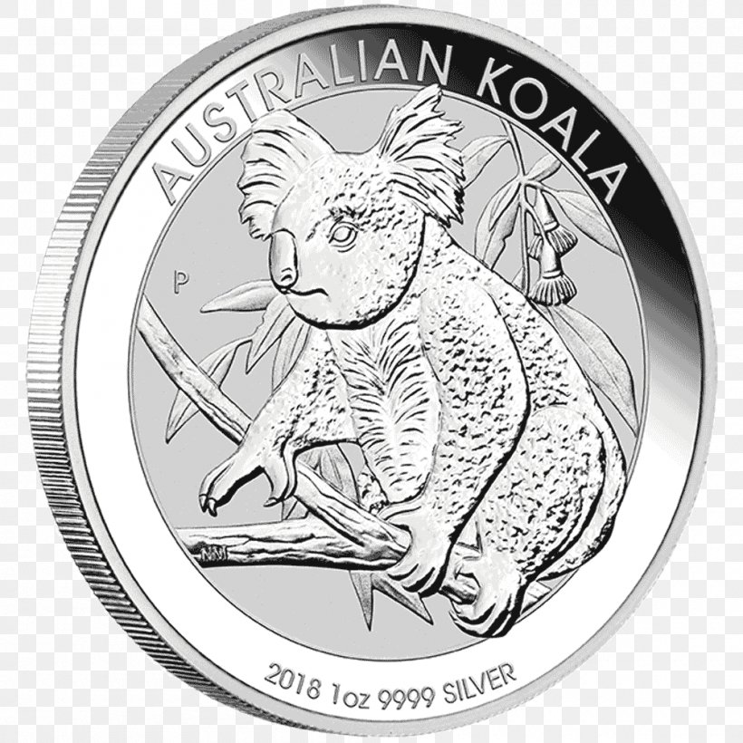 Perth Mint Koala Silver Coin Bullion Coin, PNG, 1000x1000px, Perth Mint, Australia, Australian Silver Kangaroo, Black And White, Bullion Download Free