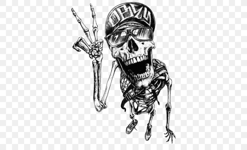 T-shirt Skull Graffiti Tattoo Drawing, PNG, 500x500px, Tshirt, Art, Black And White, Bone, Crew Neck Download Free
