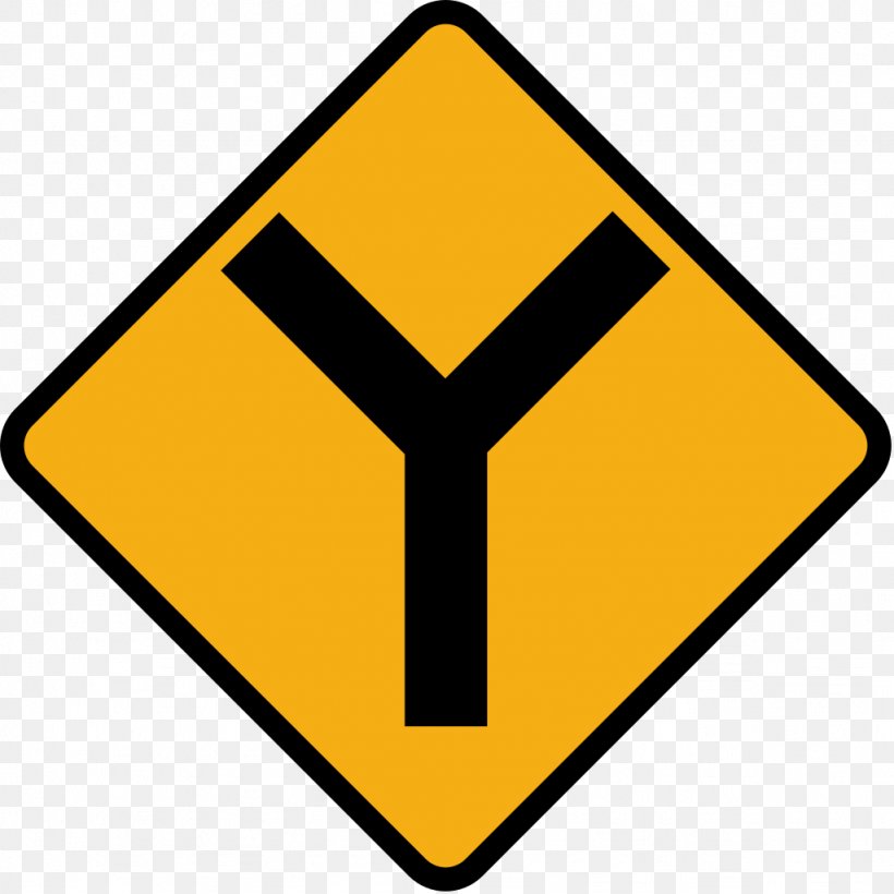 Three-way Junction Warning Sign Traffic Sign, PNG, 1024x1024px, Threeway Junction, Area, Intersection, Junction, Road Download Free