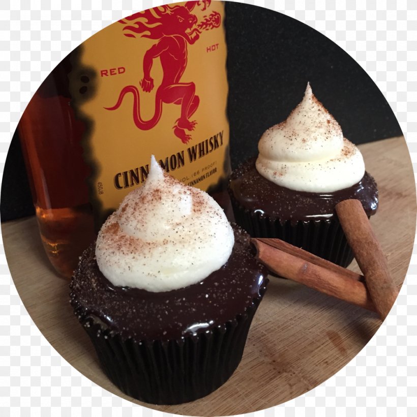 Cupcake Fireball Cinnamon Whisky Chocolate Cake Muffin Buttercream, PNG, 1000x1000px, Cupcake, Baking, Bottle, Buttercream, Cake Download Free