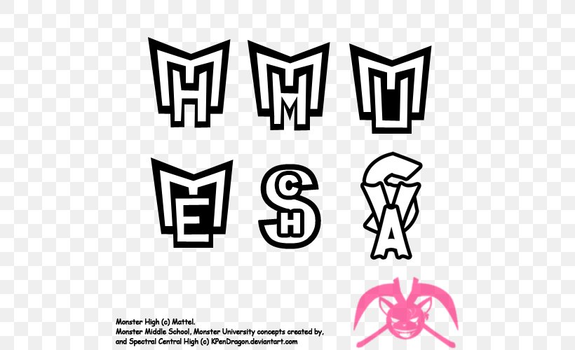 Monster High Logo Frankie Stein Drawing, PNG, 500x500px, Monster High, Animation, Area, Black, Black And White Download Free