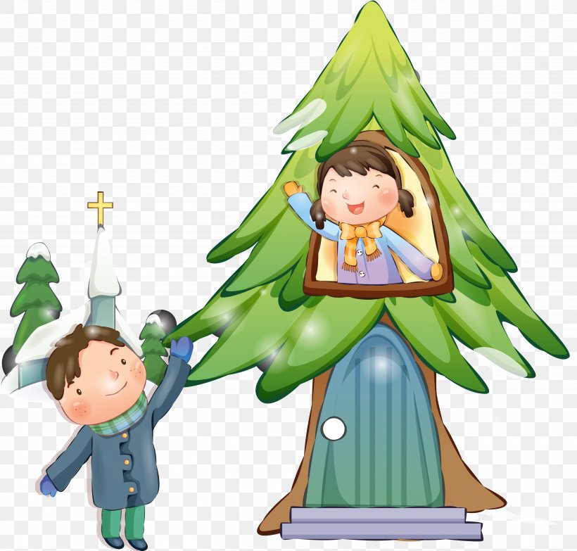 Christmas Tree Child Cartoon Clip Art, PNG, 5909x5647px, Watercolor, Cartoon, Flower, Frame, Heart Download Free