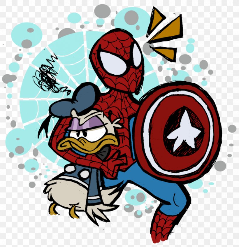 Captain America Donald Duck Spider-Man Art, PNG, 879x908px, Captain America, Art, Artwork, Cartoon, Comic Book Download Free