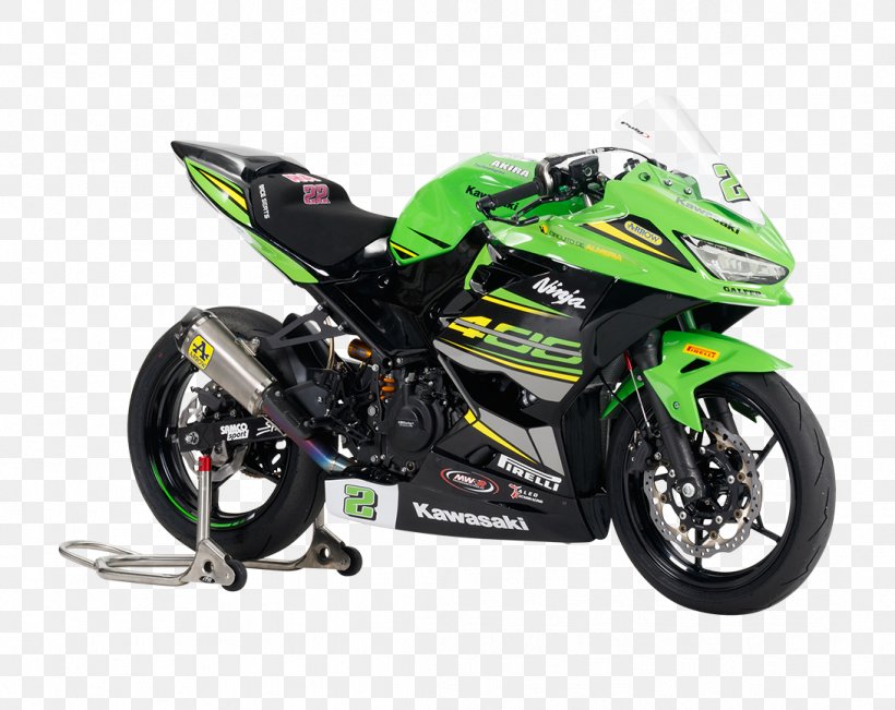 Exhaust System Motorcycle Fairing Kawasaki Ninja 400 FIM Supersport 300 World Championship Superbike Racing, PNG, 1091x867px, Exhaust System, Automotive Exhaust, Automotive Exterior, Automotive Wheel System, Green Download Free