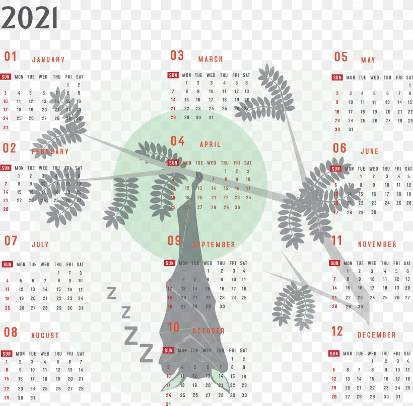 Year 2021 Calendar Printable 2021 Yearly Calendar 2021 Full Year Calendar, PNG, 3000x2954px, 2021 Calendar, Year 2021 Calendar, Bats, Cartoon, Drawing Download Free