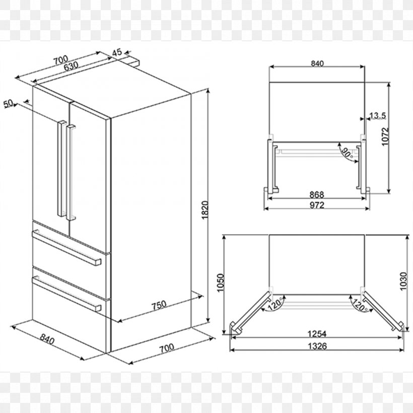 Refrigerator SMEG Smeg FQ55FX1 Freezers Smeg FQ55FXE1, PNG, 1000x1000px, Refrigerator, Area, Diagram, Door, Door Handle Download Free