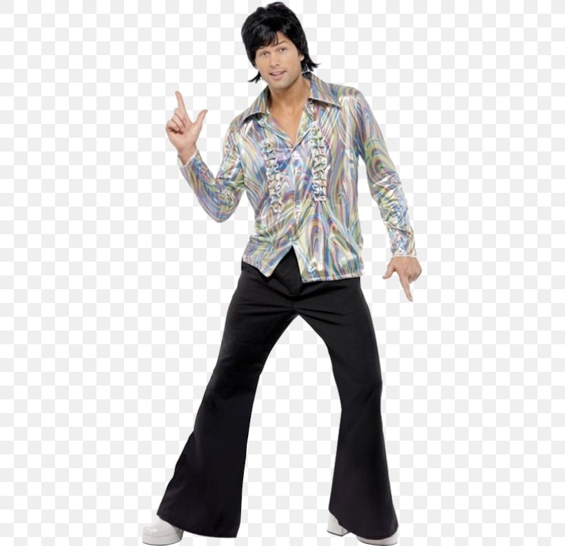 1970s Clothing 70S Retro Costume Black With Psychedelic Pattern Shirt And Flares L Bell-bottoms, PNG, 500x793px, Clothing, Bellbottoms, Costume, Disco, Dress Download Free