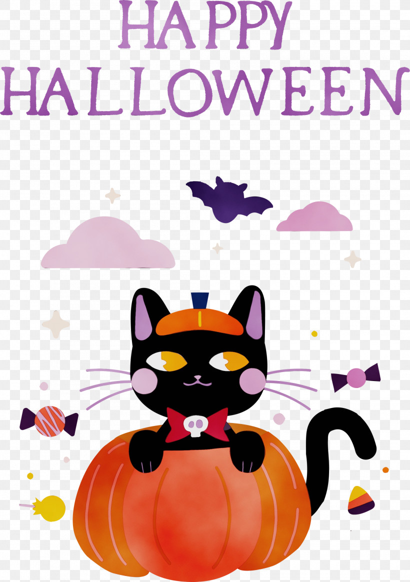 Pumpkin, PNG, 2112x3000px, Happy Halloween, Biology, Cartoon, Cat, Catlike Download Free