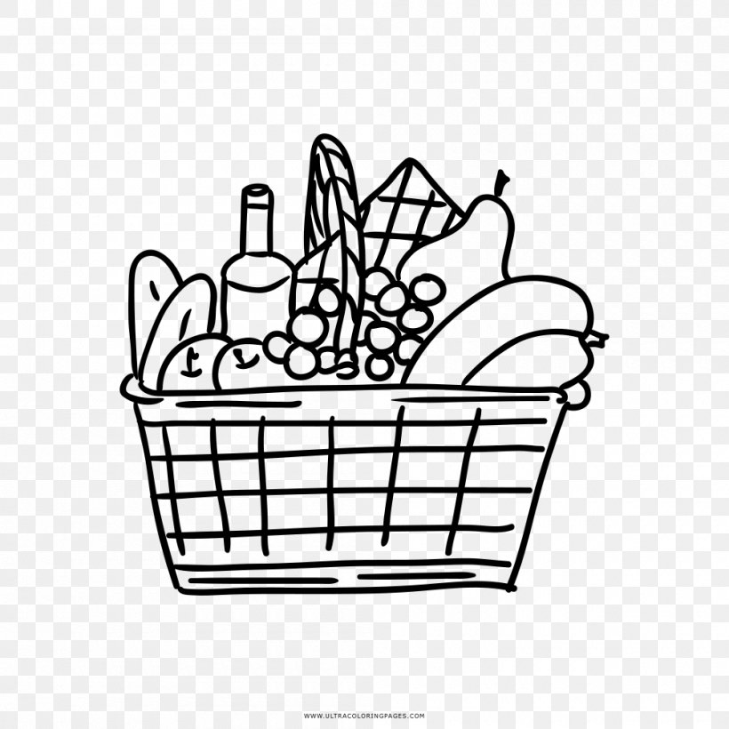 Picnic Baskets Drawing Coloring Book, PNG, 1000x1000px, Picnic Baskets, Area, Basket, Black And White, Child Download Free