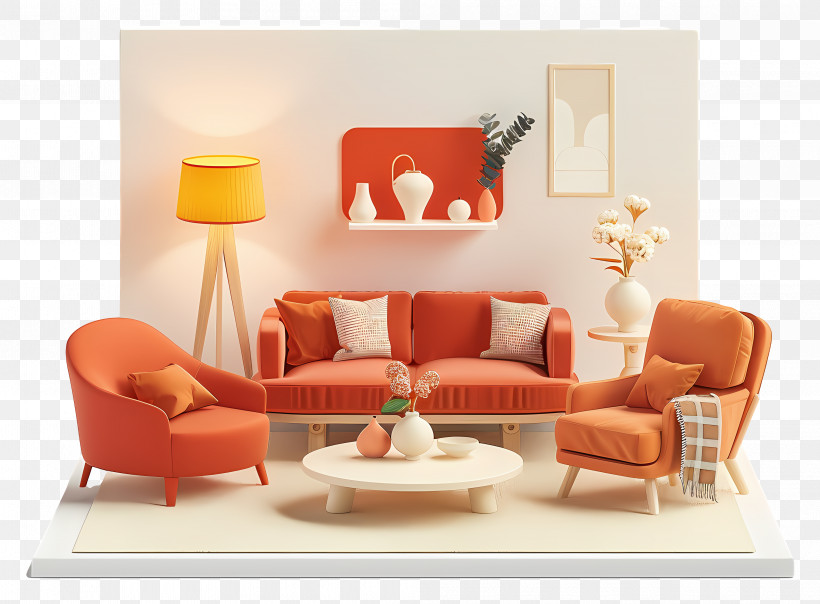 Orange Themed Living Room - Cozy Orange Themed Living Room PNG