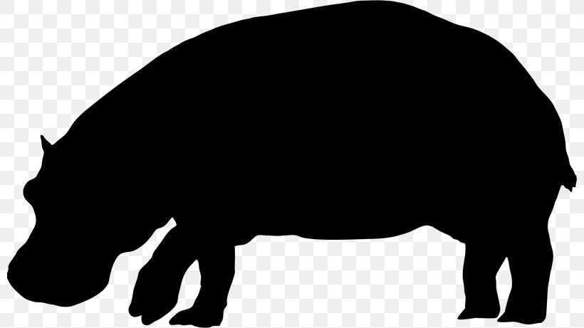 Pig Hippopotamus Silhouette Clip Art, PNG, 800x461px, Pig, Animal, Black And White, Cattle Like Mammal, Elephant Download Free