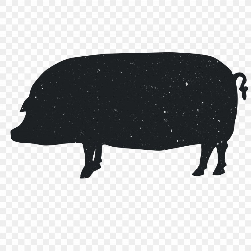 Domestic Pig Silhouette Animal Computer File, PNG, 3600x3600px, Domestic Pig, Animal, Black, Black And White, Cattle Like Mammal Download Free